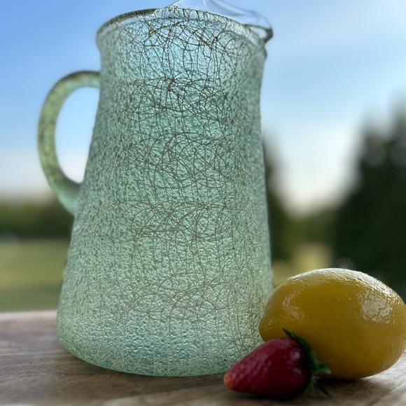 Vintage MCM Spaghetti String Glass Pitcher Green Plastic Wrap
White Drizzle - Picture 12 of 12